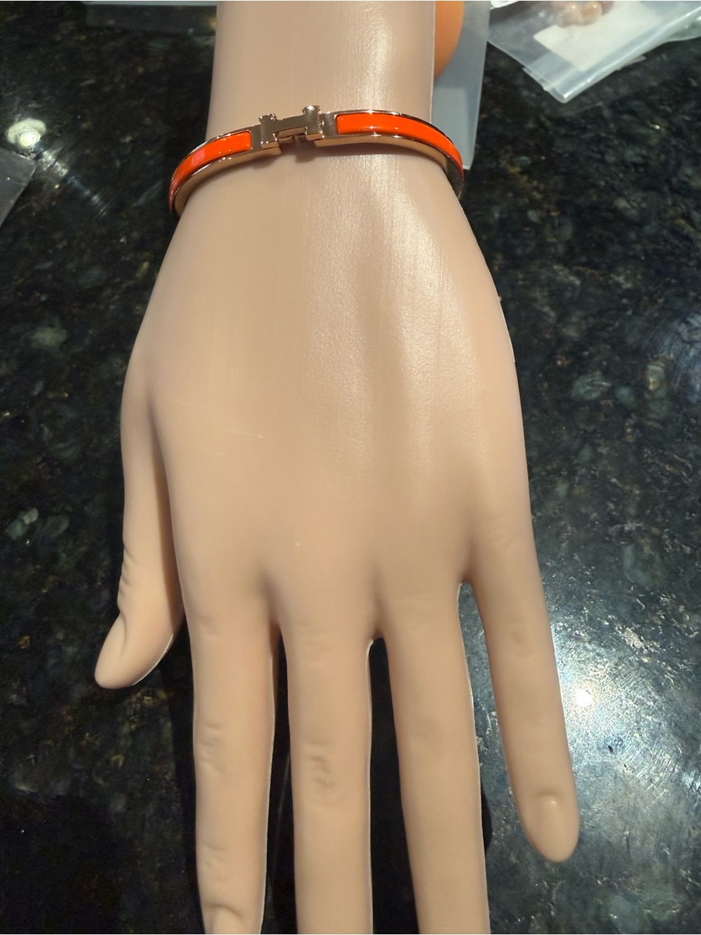 Orange Enamel Hinge Bangle Bracelet with Gold H Logo